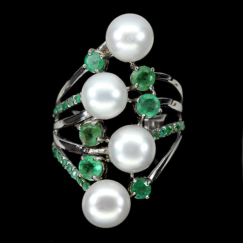 Smaragd perle ring 925 silber - smaragd,