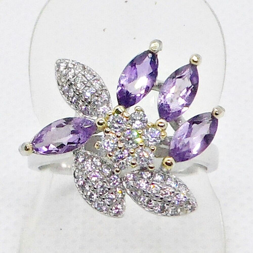 Navette amethyst zirkonia ring - zirkonia,