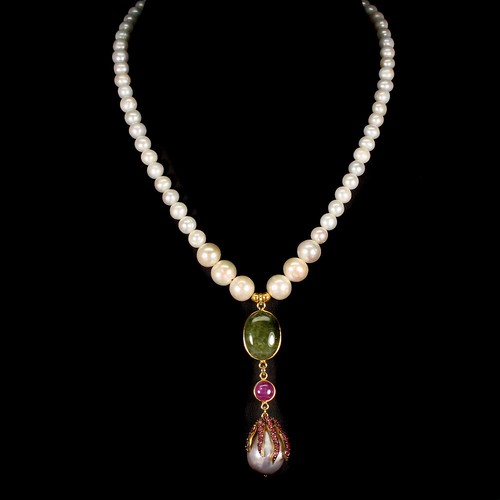 Perle saphir rubin - saphir, collier