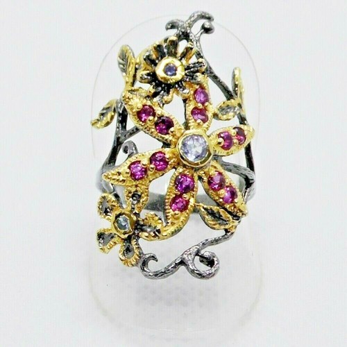 Aquamarin rhodolith ring 925 - rhodolith,