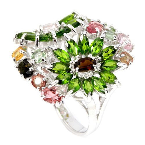Chromdiopsid turmalin ring 925 - turmalin,