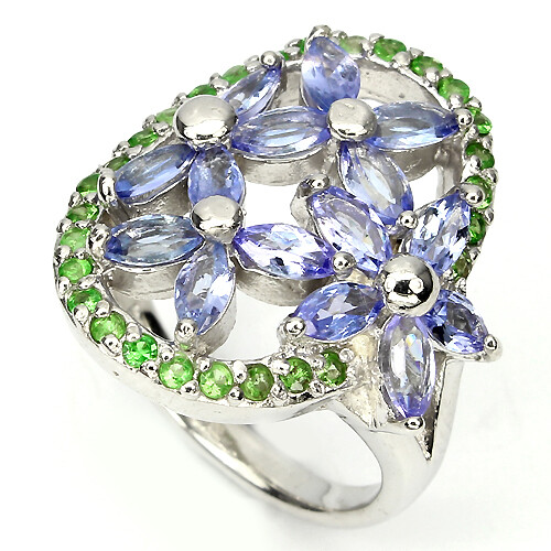 Tansanit tsavorit ring - tsavorit, 925