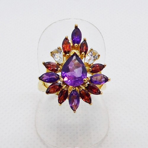 Amethyst aquamarin granat ring - amethyst,
