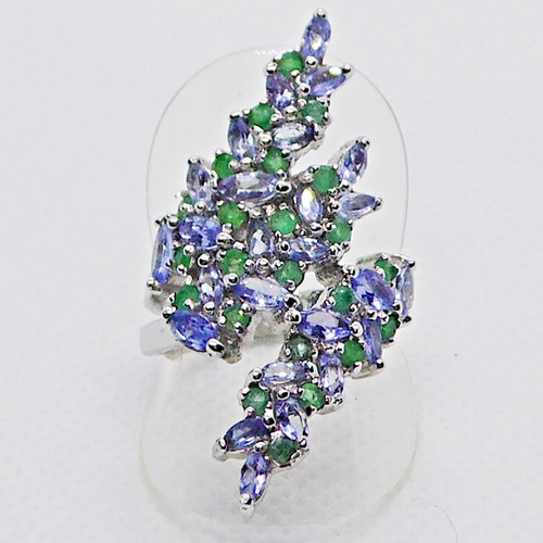 Navette tansanit smaragd - tansanit, ring