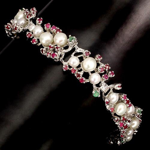 Rubin smaragd perle armband - smaragd,