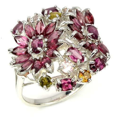 Rhodolit turmalin ring 925 - rhodolit,